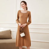 Women's Cashmere Long Square Neck Cashmere Sweater  Dress